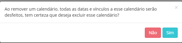 Tela de Alerta de Exclusão de Calendário